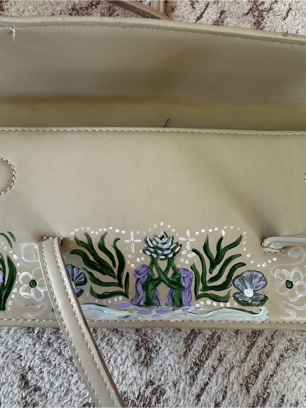 Mermaid Swan Art Bag Vintage MNG Hand Painted Vegan Leather - Picture 9 of 16